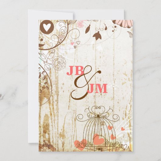 Faire-part de mariage en cage à oiseaux en bois ru (Dos)