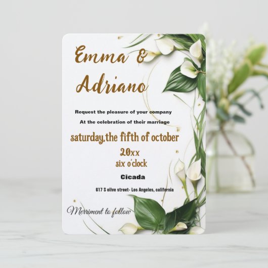 Faire-part de mariage en calligraphie élégante (Debout devant)