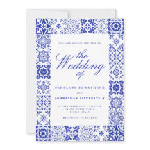 Faire-Part de Mariage en Carreaux Italiens Bleus e