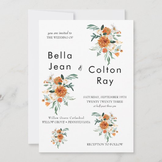 Faire-part de mariage en cascade romantique blanch (Devant)