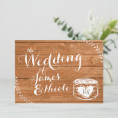 Faire-part de mariage en chêne rustique et souche (Debout devant)