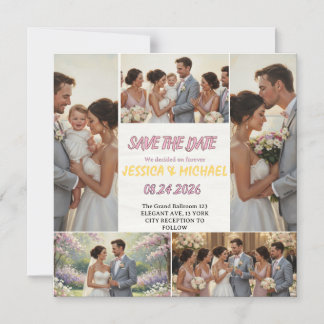 Faire-part de mariage en collage de photos de trio