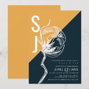 Faire-part de mariage en coton botanique typograph