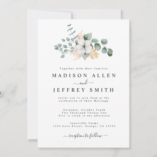Faire-part de mariage en coton Eucalyptus (Devant)