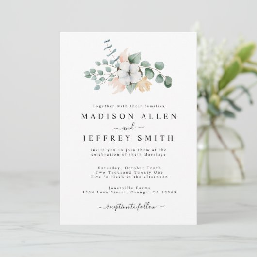 Faire-part de mariage en coton Eucalyptus (Debout devant)