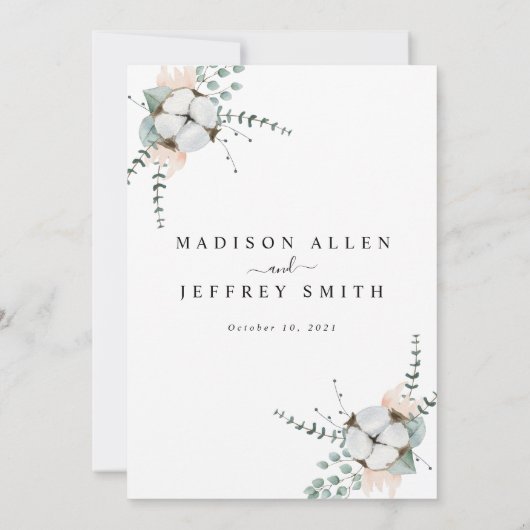 Faire-part de mariage en coton Eucalyptus (Dos)