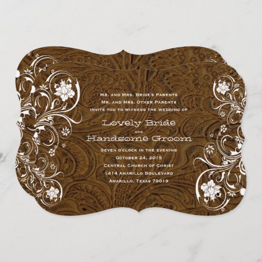 Faire-part de mariage en cuir Brown rustique de (Devant / Derrière)