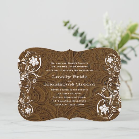 Faire-part de mariage en cuir Brown rustique de (Debout devant)