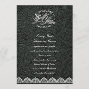 Faire-part de mariage en cuir noir de colombe de