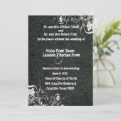Faire-part de mariage en cuir noir et dentelle bla (Debout devant)