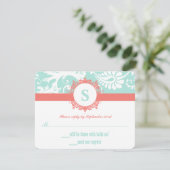 Faire-part de mariage en damas à monogramme avec m (Debout devant)