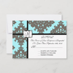 Faire-part de mariage en Damas bleu clair et gris