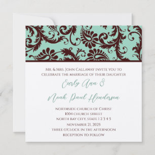 Faire-part de mariage en damas brun chocolat profo