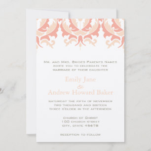 Faire-part de mariage en damas corail pêche et cha