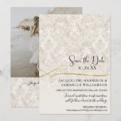 Faire-part de mariage en damas doré ivoire or (Devant / Derrière)