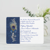 Faire-part de mariage en damas et plumes de paon (Debout devant)