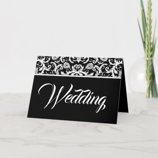 Faire-part de mariage en damas - Noir et Blanc (Devant)