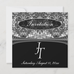 Faire-part de mariage en damas noir et blanc avec