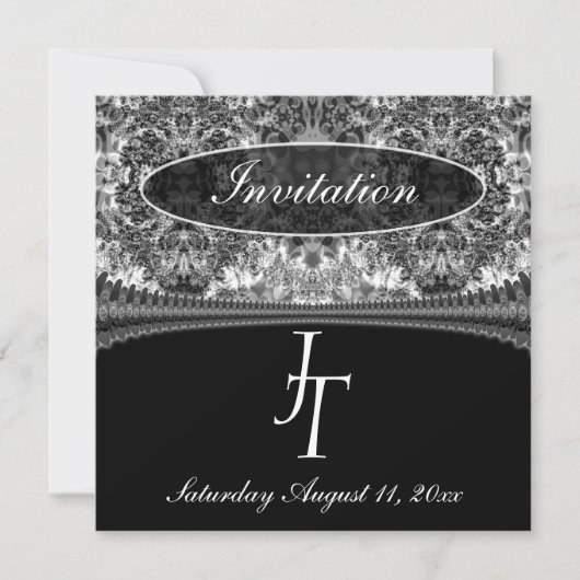 Faire-part de mariage en damas noir et blanc avec (Devant)