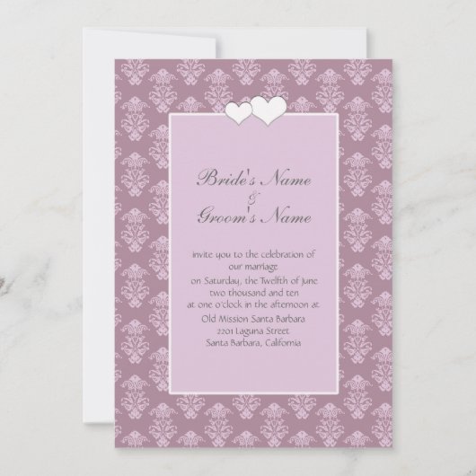 Faire-part de mariage en damas rose (Devant)