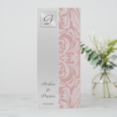 Faire-part de mariage en damas rose monogrammé (Debout devant)