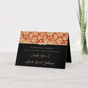 Faire-part de mariage en damas rouge et noir