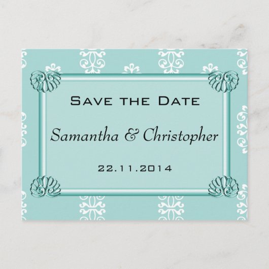 Faire-part de mariage en Damas turquoise (Devant)