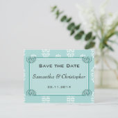 Faire-part de mariage en Damas turquoise (Debout devant)