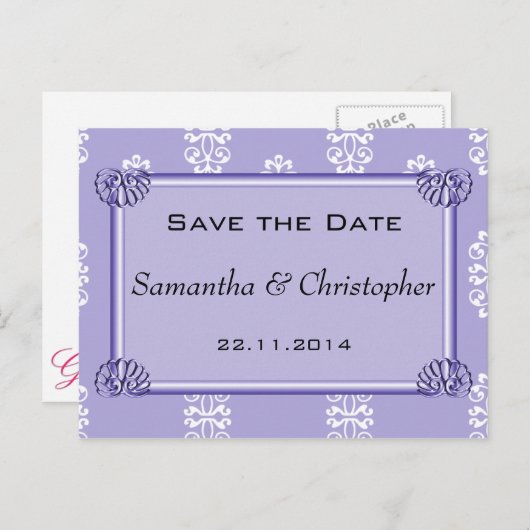 Faire-part de mariage en damas violet bleu (Devant / Derrière)