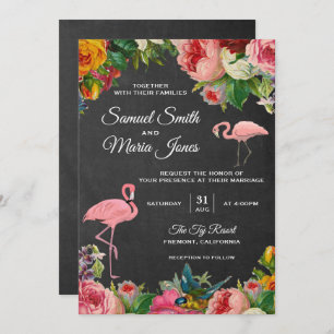 Faire-part de mariage en damier à Flamant rose flo
