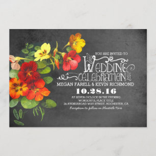 faire-part de mariage en damier à fleurs peintes