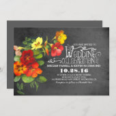 faire-part de mariage en damier de fleurs peintes (Devant / Derrière)