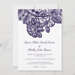 Faire-part de mariage en dentelle bleue