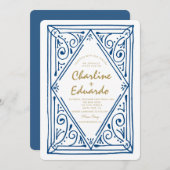 Faire-part de mariage en dentelle bleue ondulée (Devant / Derrière)