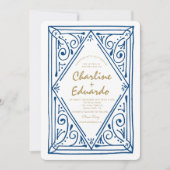 Faire-part de mariage en dentelle bleue ondulée (Devant)