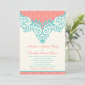 Faire-part de mariage en dentelle de corail Turquo (Debout devant)