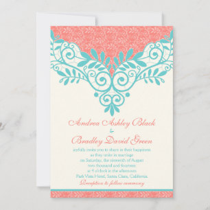 Faire-part de mariage en dentelle de corail Turquo