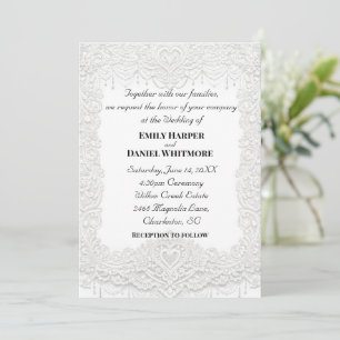 Faire-part de mariage en dentelle élégante blanche