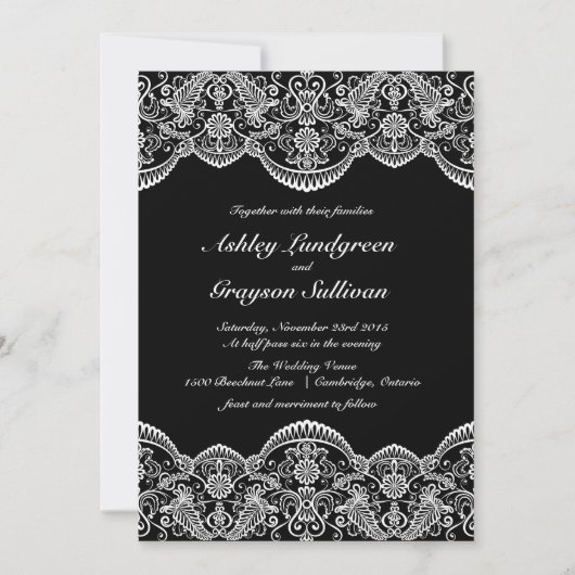 Faire-part de mariage en dentelle marocaine noire (Devant)