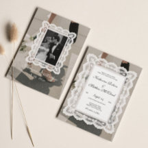 Faire-part de mariage en dentelle noir et blanc av