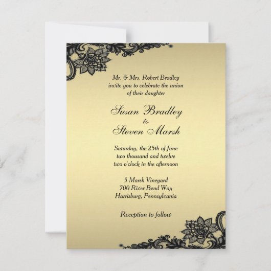 Faire-part de mariage en dentelle or (Devant)