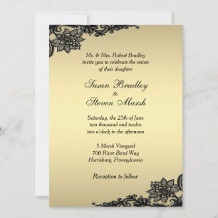 Faire-part de mariage en dentelle or