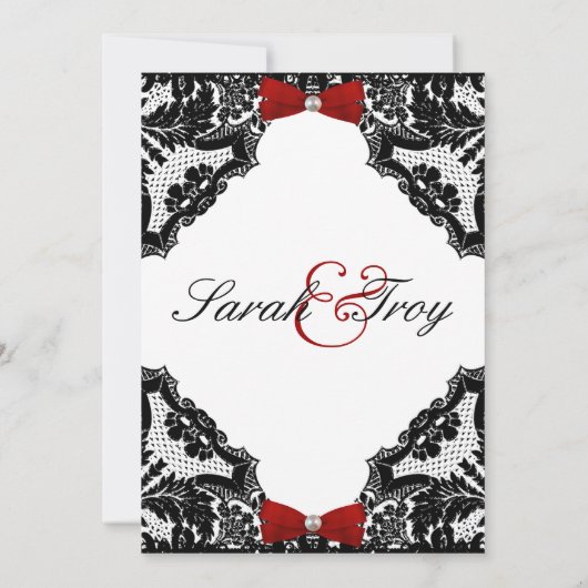 Faire-part de mariage en dentelle rouge, blanche e (Dos)