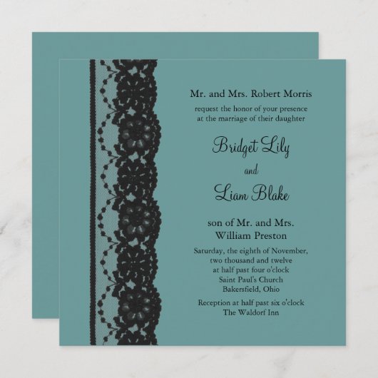 Faire-part de mariage en dentelle turquoise (Devant / Derrière)