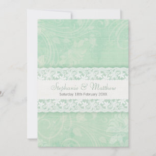 Faire-part de mariage en dentelle verte menthe et