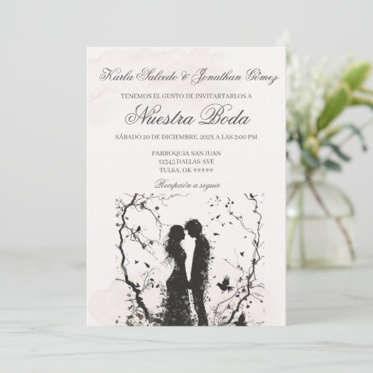 Faire-part de mariage en deux silhouettes en espag (Debout devant)