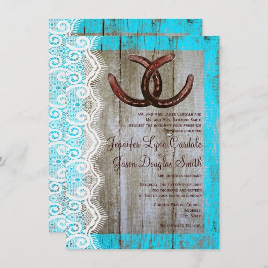 Faire-part de mariage en fer à cheval en bois de (Devant / Derrière)