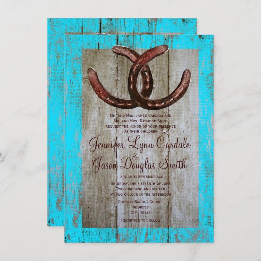 Faire-part de mariage en fer à cheval en bois de (Devant / Derrière)