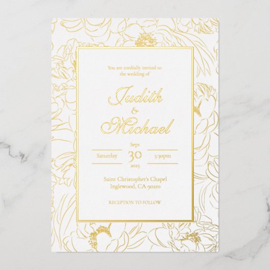 Faire-part de mariage en feuille d'or chic blanc (Recto)