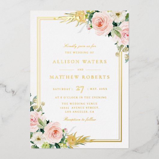 faire-part de mariage en feuille d'or rose et or (Recto)